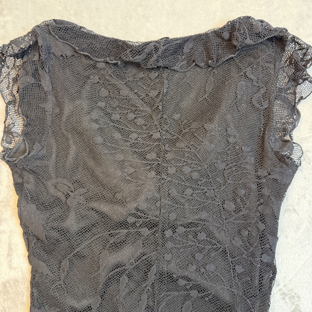 Moa Moa Dress Womens L Black Lace Ruffle Bodycon Witchy Grunge Made in USA 2986 - Picture 9 of 13